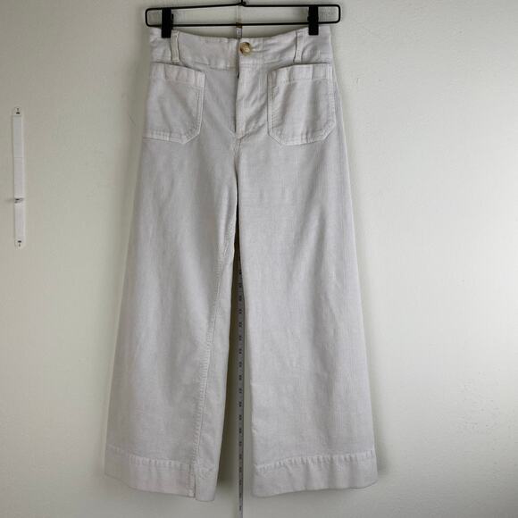 Maeve Colette Cropped Wide Leg Corduroy Pants Size 26P Cream Anthropologie - Picture 5 of 13